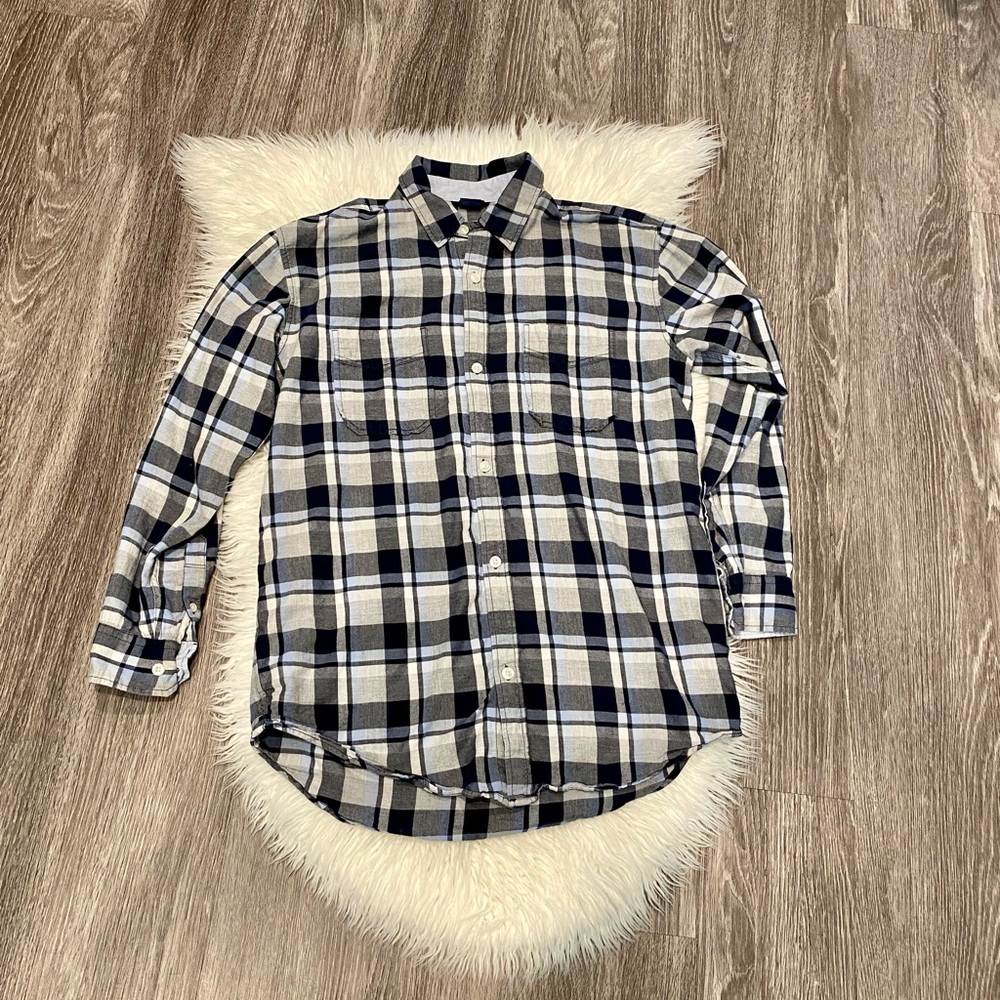 Gap Kids Dark, Light Blue White and Navy Button Down Shirt Size XXL